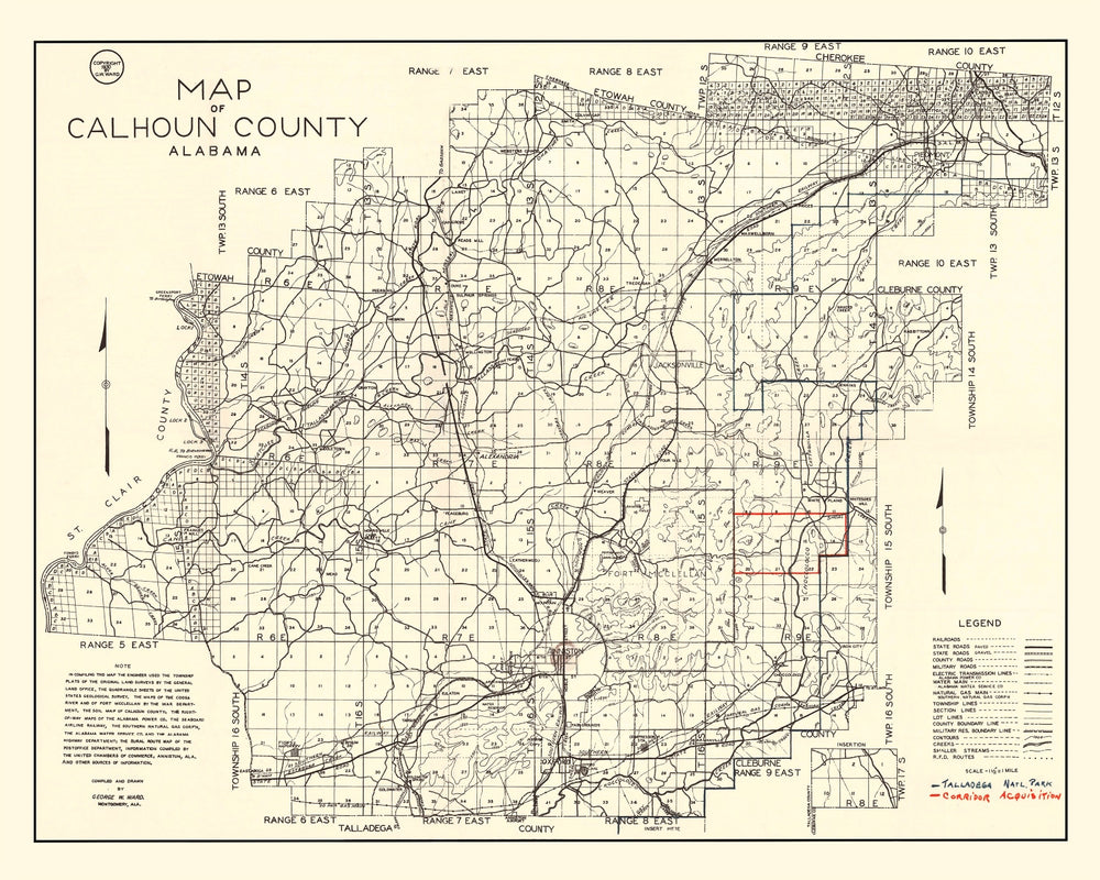 Vintage Map of Calhoun County, Alabama 1930 print style example