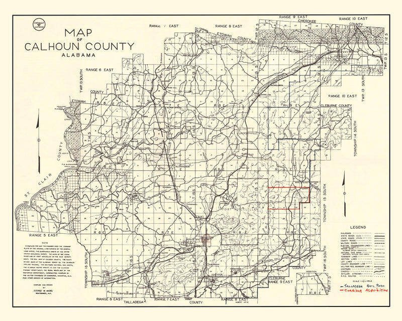 Size comparison using Vintage Map of Calhoun County, Alabama 1930