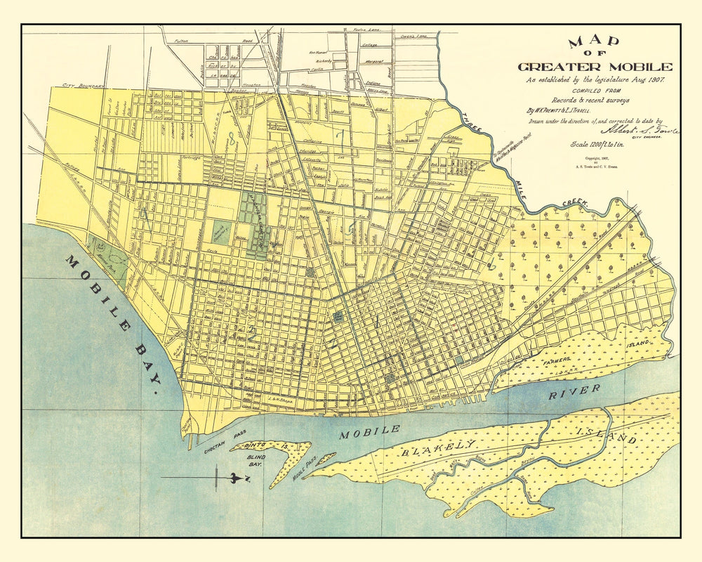 Vintage Map of Mobile, Alabama 1907 print style example