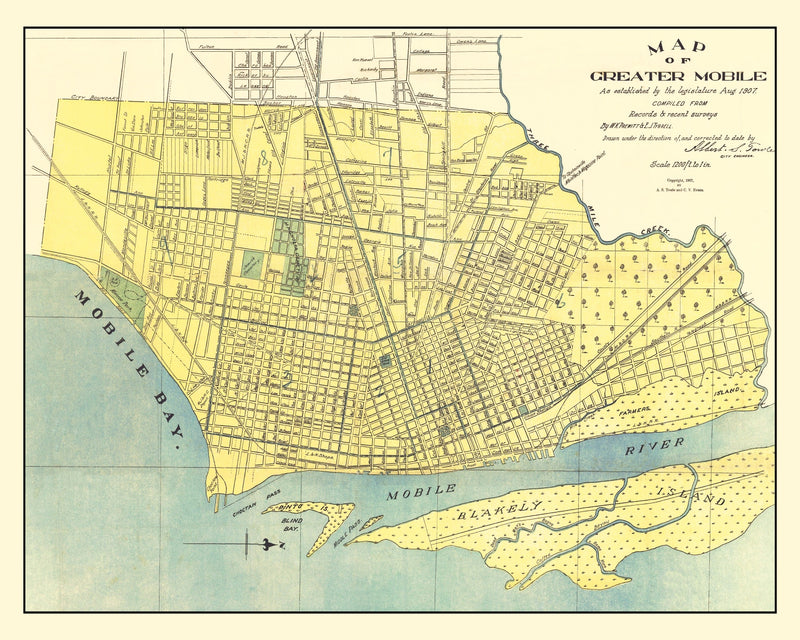 Size comparison using Vintage Map of Mobile, Alabama 1907