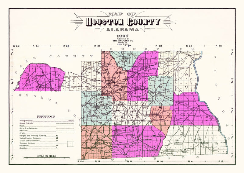 Size comparison using Vintage Map of Houston County, Alabama 1907