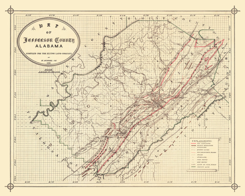 Size comparison using Vintage Map of Jefferson County, Alabama 1892