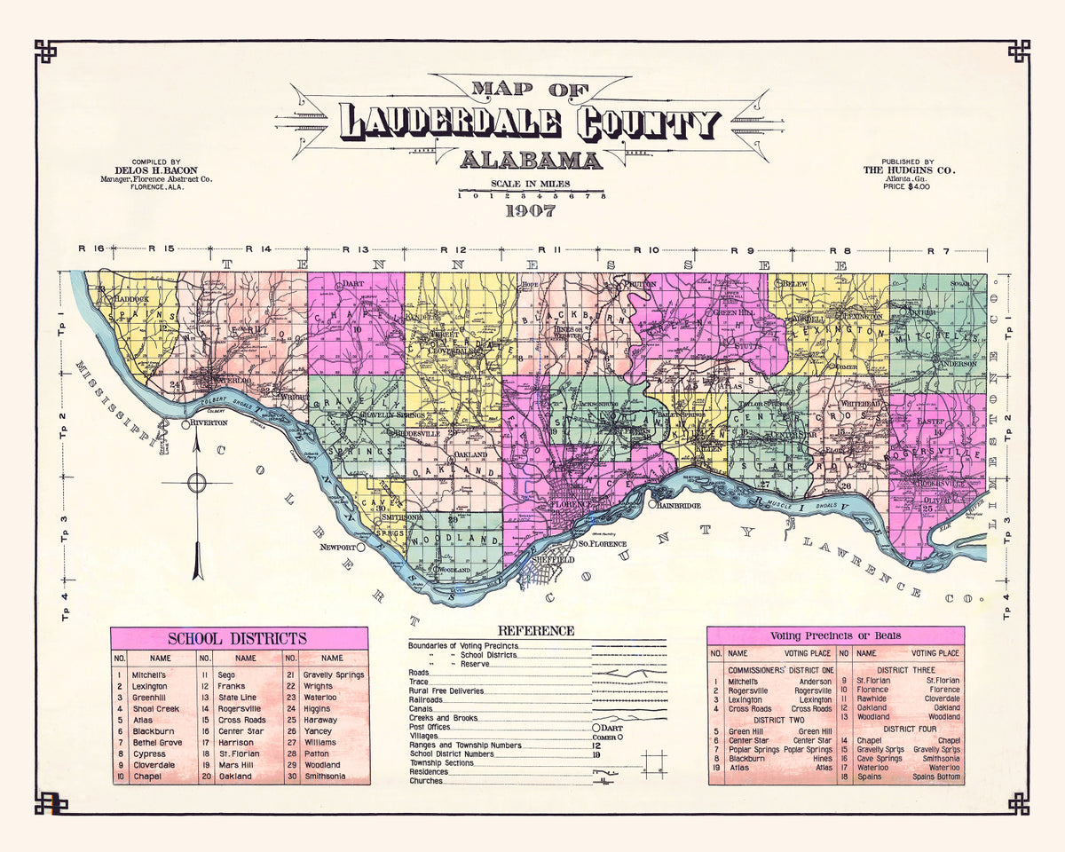 Preview of Vintage Map of Lauderdale County, Alabama 1907