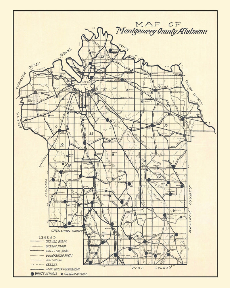 Size comparison using Vintage Map of Montgomery County, Alabama 1918