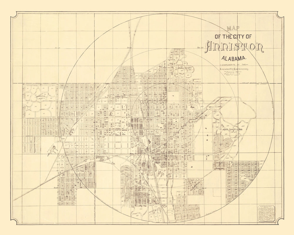 Vintage Map of Anniston, Alabama 1890 print style example