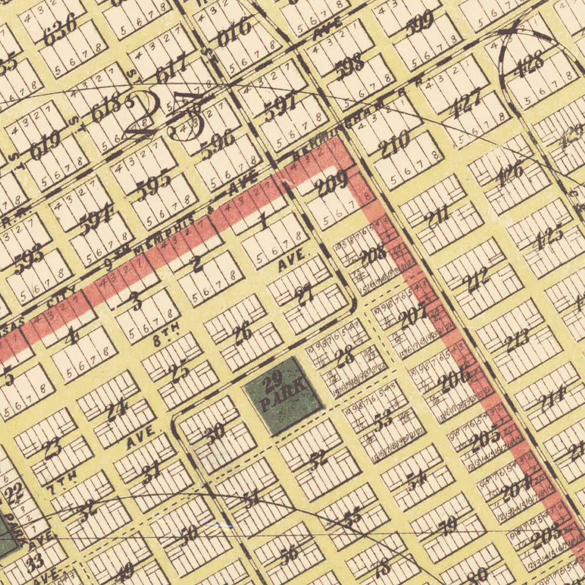 Restored historic details from the 1888 city map of Birmingham, Alabama