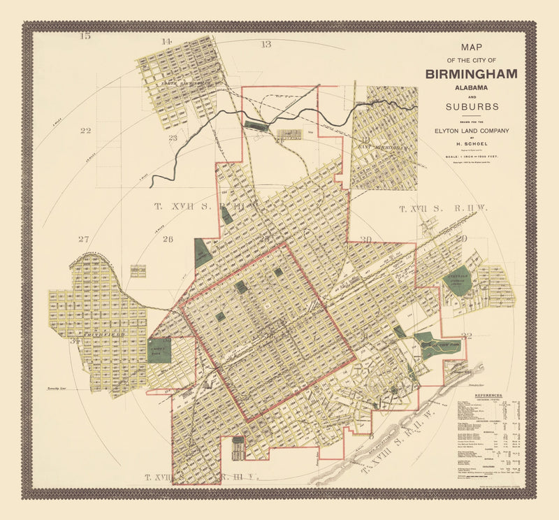 Size comparison using Vintage Map of Birmingham, Alabama 1888