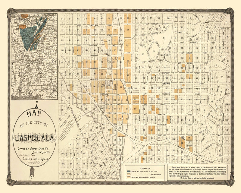 Size comparison using Vintage Map of Jasper, Alabama 1891
