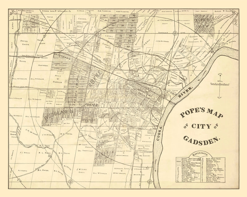 Size comparison using Vintage Map of Gadsden, Alabama 1888