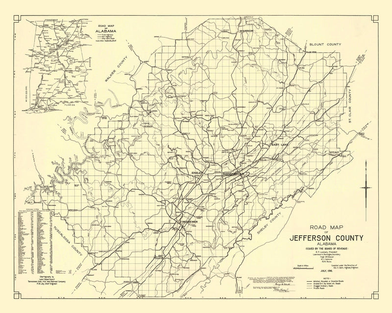 Size comparison using Vintage Map of Jefferson County, Alabama 1916