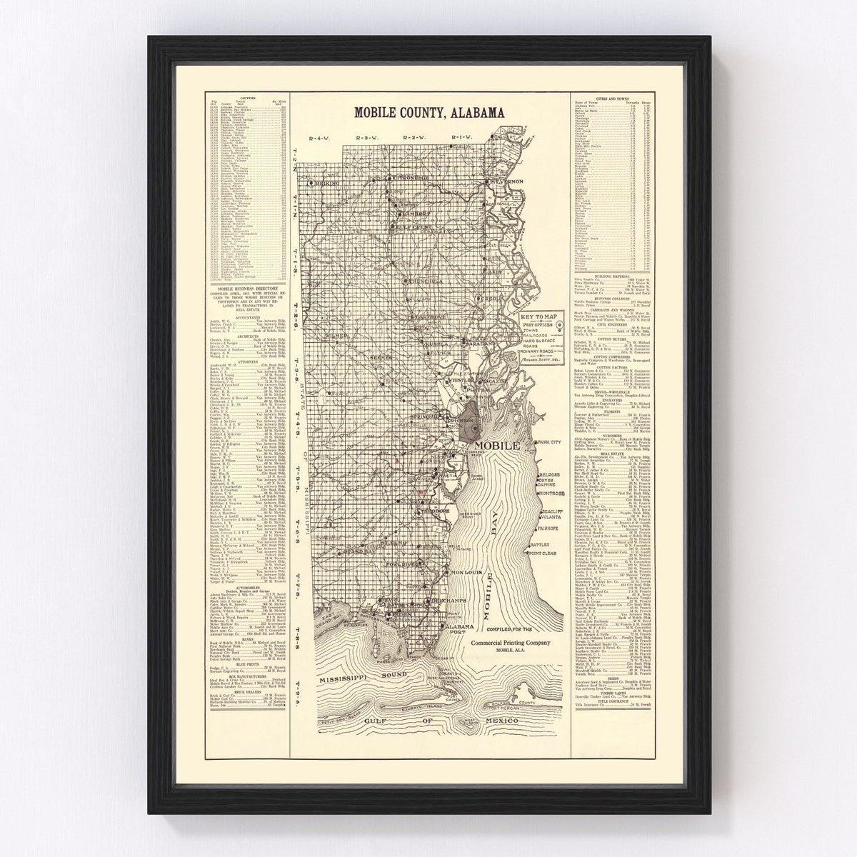 Mobile County Vintage Map 1915