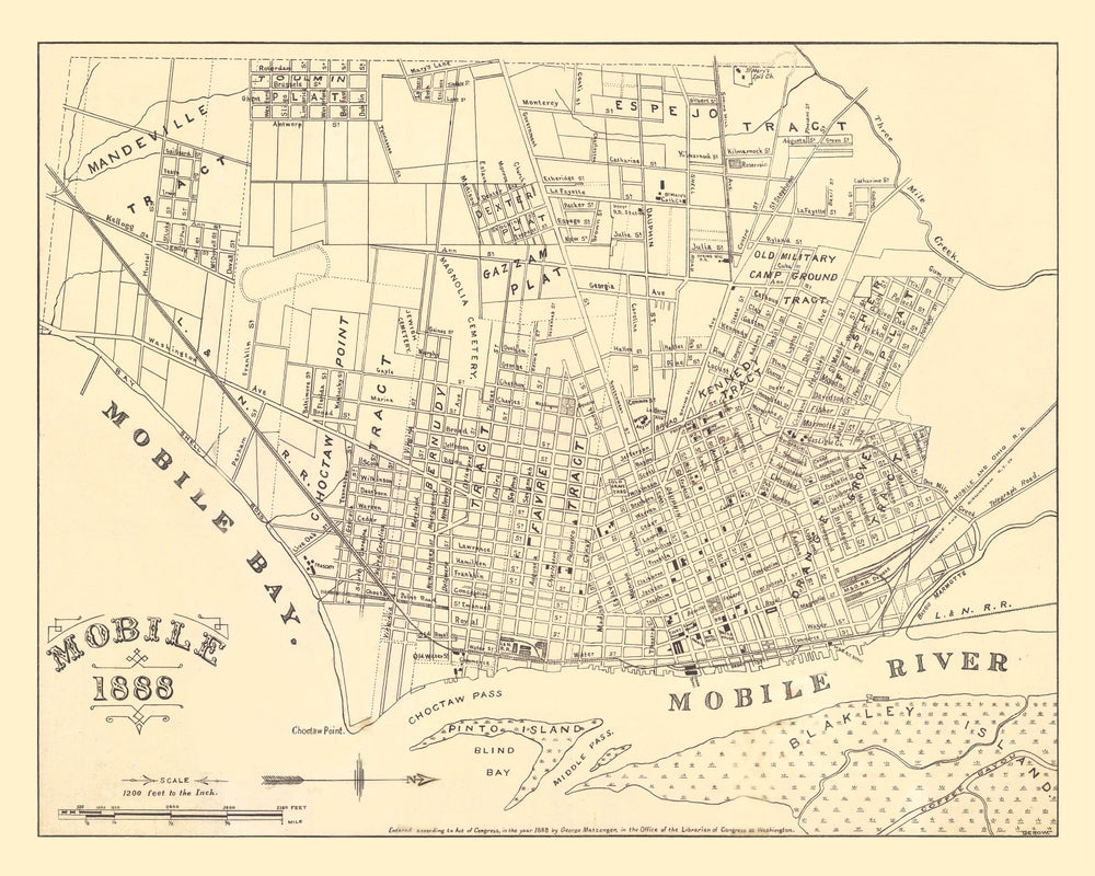 Vintage Map of Mobile, Alabama 1888 print style example