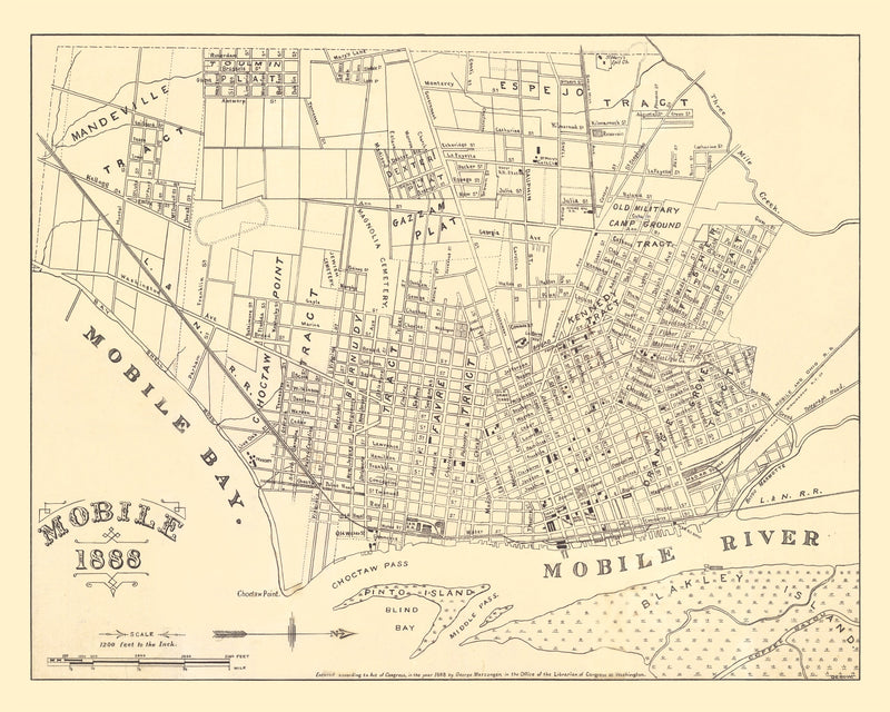 Size comparison using Vintage Map of Mobile, Alabama 1888