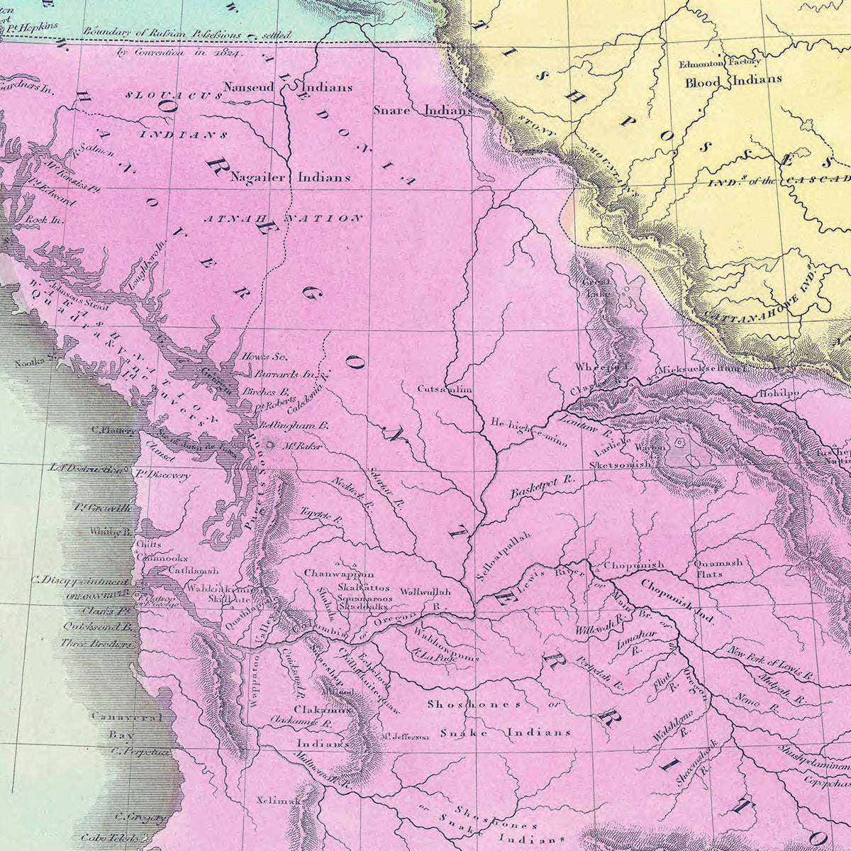 Restored historic details from the 1842 state map of County, Washington