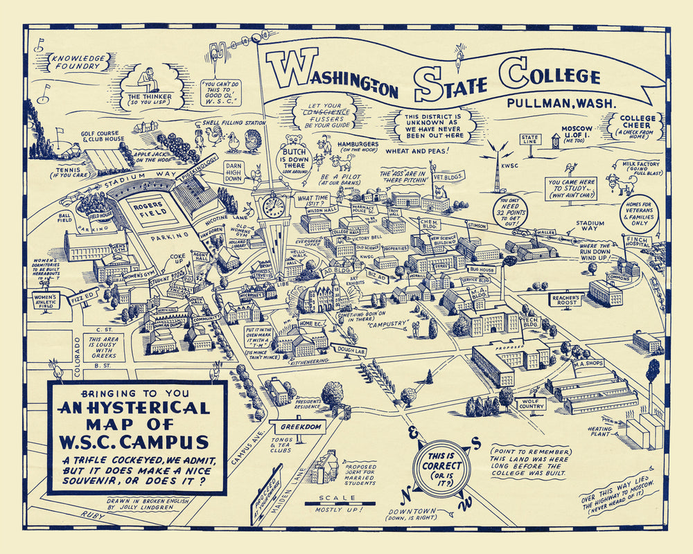 Vintage Map of Washington State University, 1946 print style example