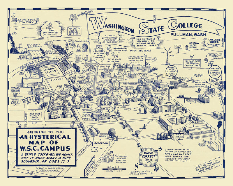 Size comparison using Vintage Map of Washington State University, 1946