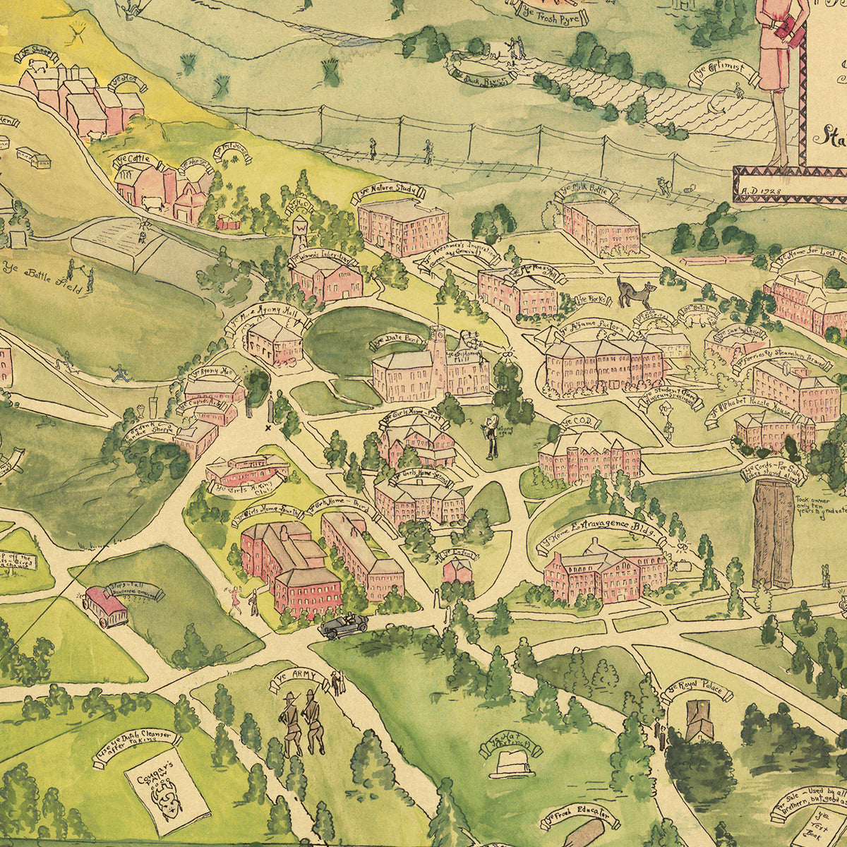 Restored historic details from the 1928 university map of Pullman, Washington