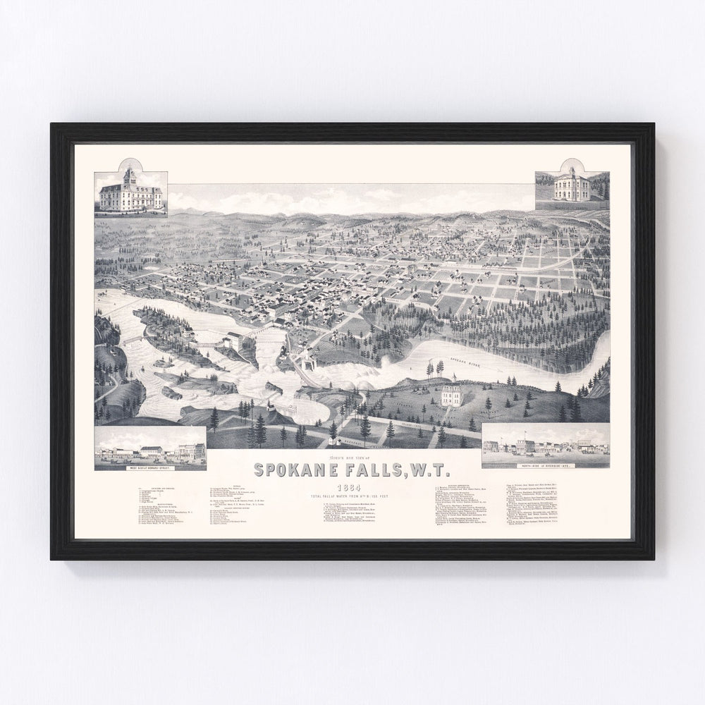 Spokane Falls Vintage Map 1884