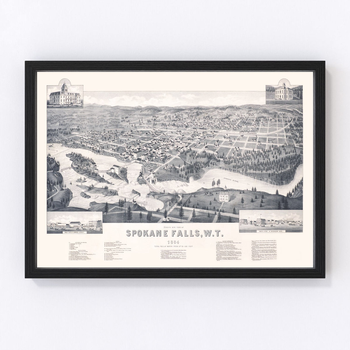 Spokane Falls Vintage Map 1884