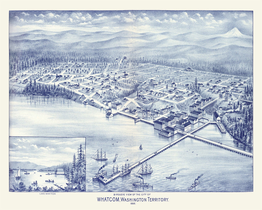 Vintage Map of Whatcom, Washington 1889 print style example