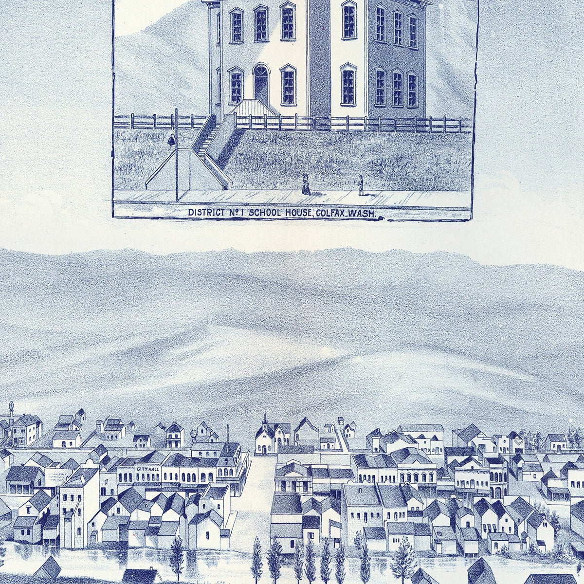 Restored historic details from the 1889 city map of Colfax, Washington