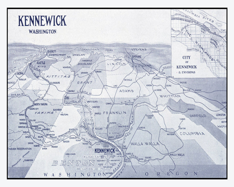 Size comparison using Vintage Map of Kennewick, Washington 1911