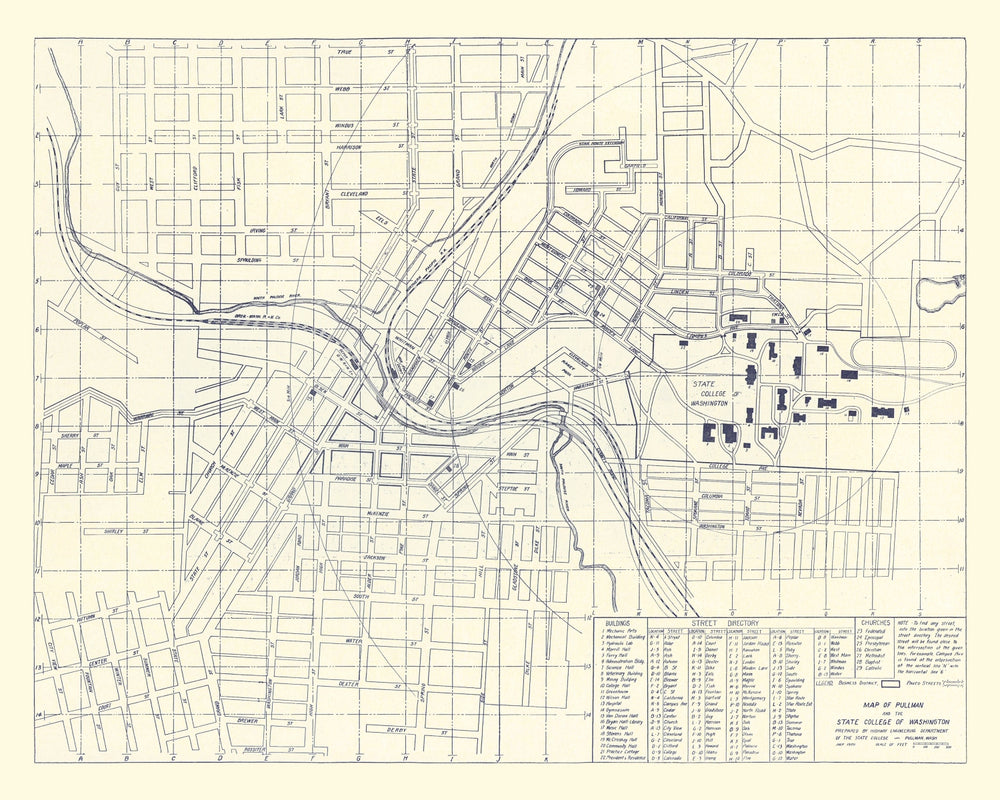 Vintage Map of Washington State University, 1920 print style example