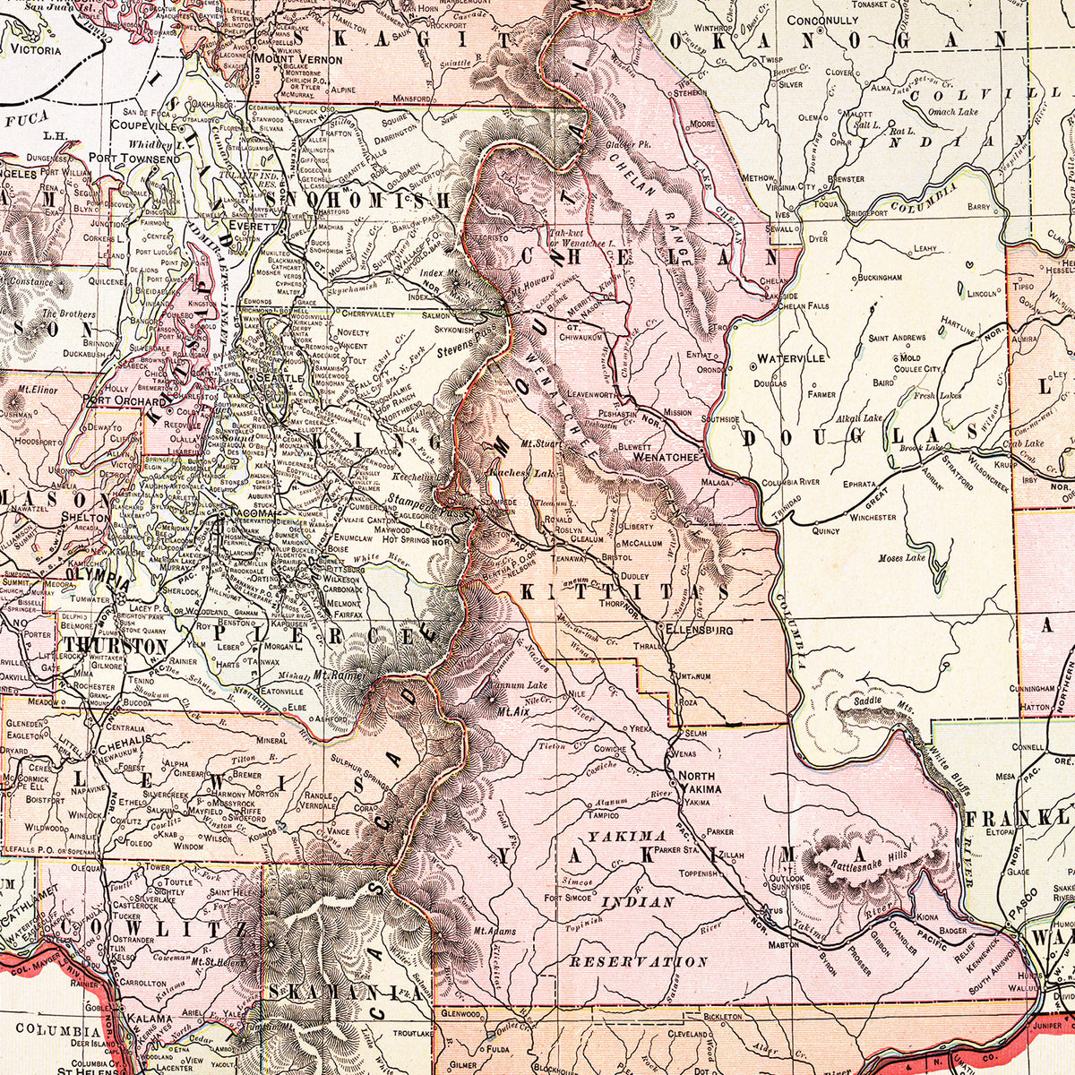 Restored historic details from the 1904 state map of County, Washington