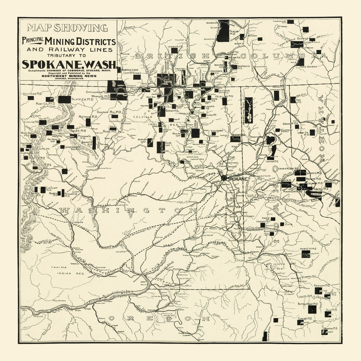 Preview of Vintage Map of Spokane Mining Districts, 1909