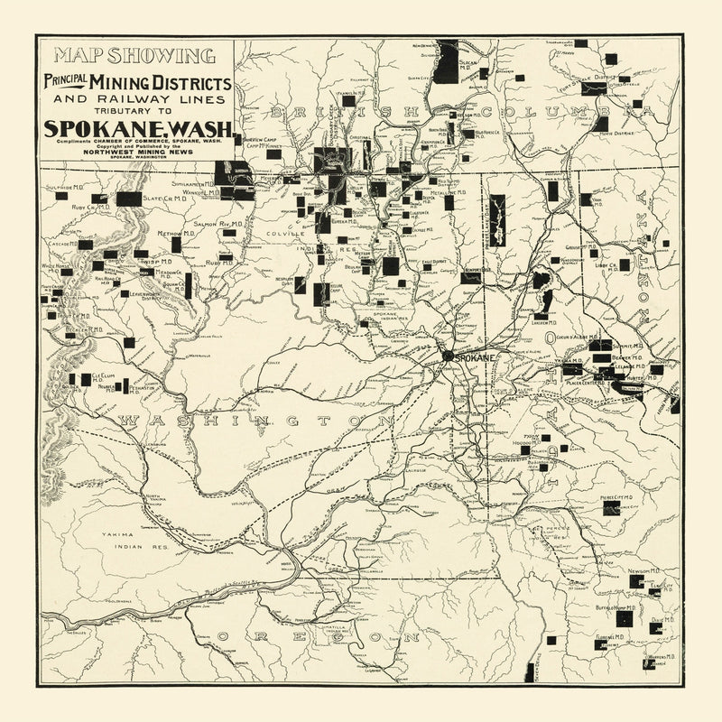 Size comparison using Vintage Map of Spokane Mining Districts, 1909