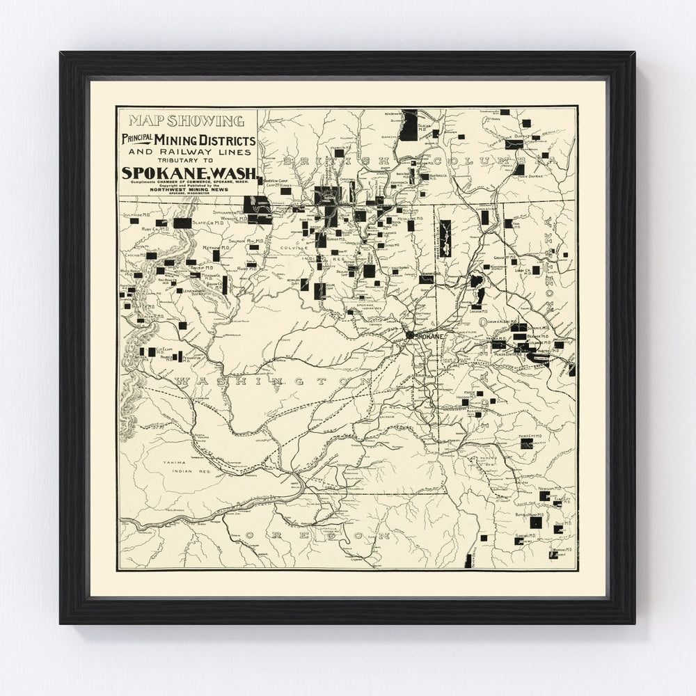 Spokane Mining Districts Vintage Map 1909