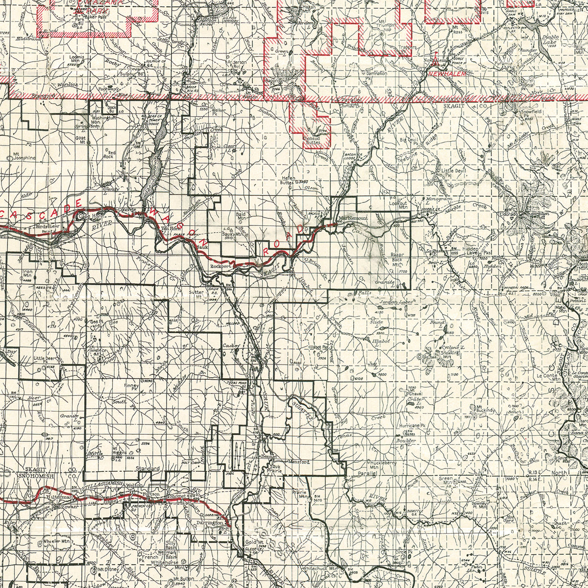 Restored historic details from the 1931 national park map of County, Washington