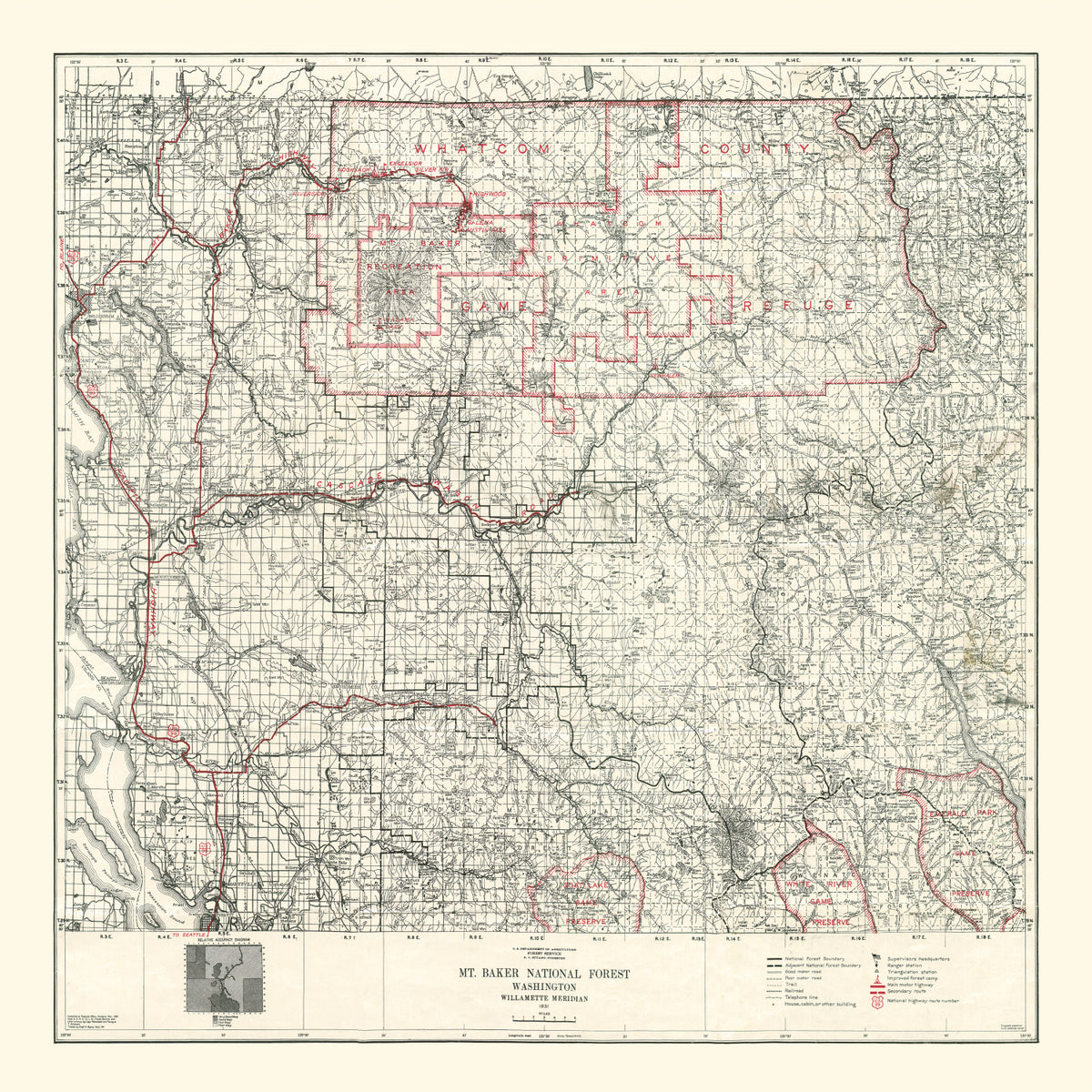 Preview of Vintage Map of Mt. Baker National Forest 1931