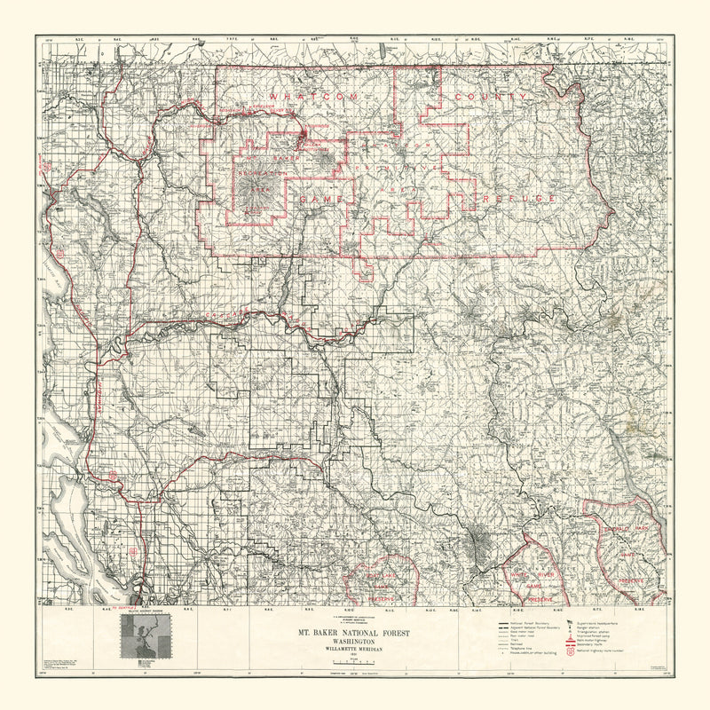 Size comparison using Vintage Map of Mt. Baker National Forest 1931