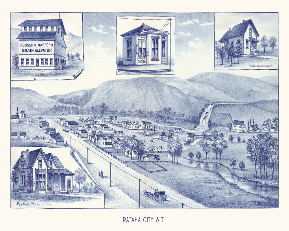 Vintage Map of Pataha City, Washington 1889 print style example