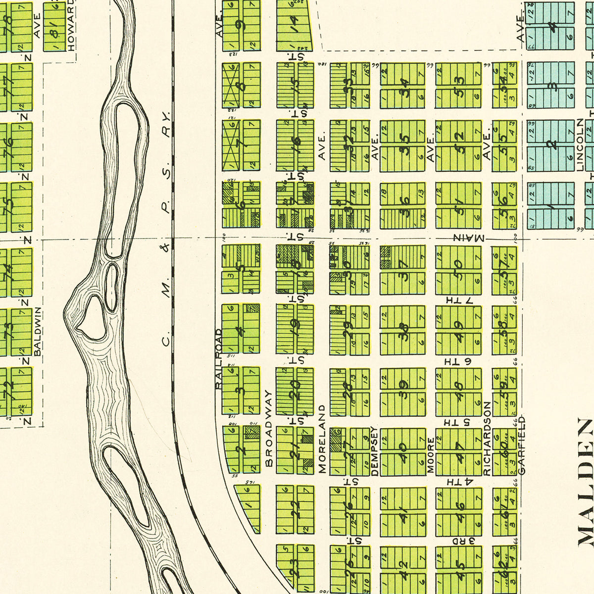 Restored historic details from the 1910 city map of Malden, Washington