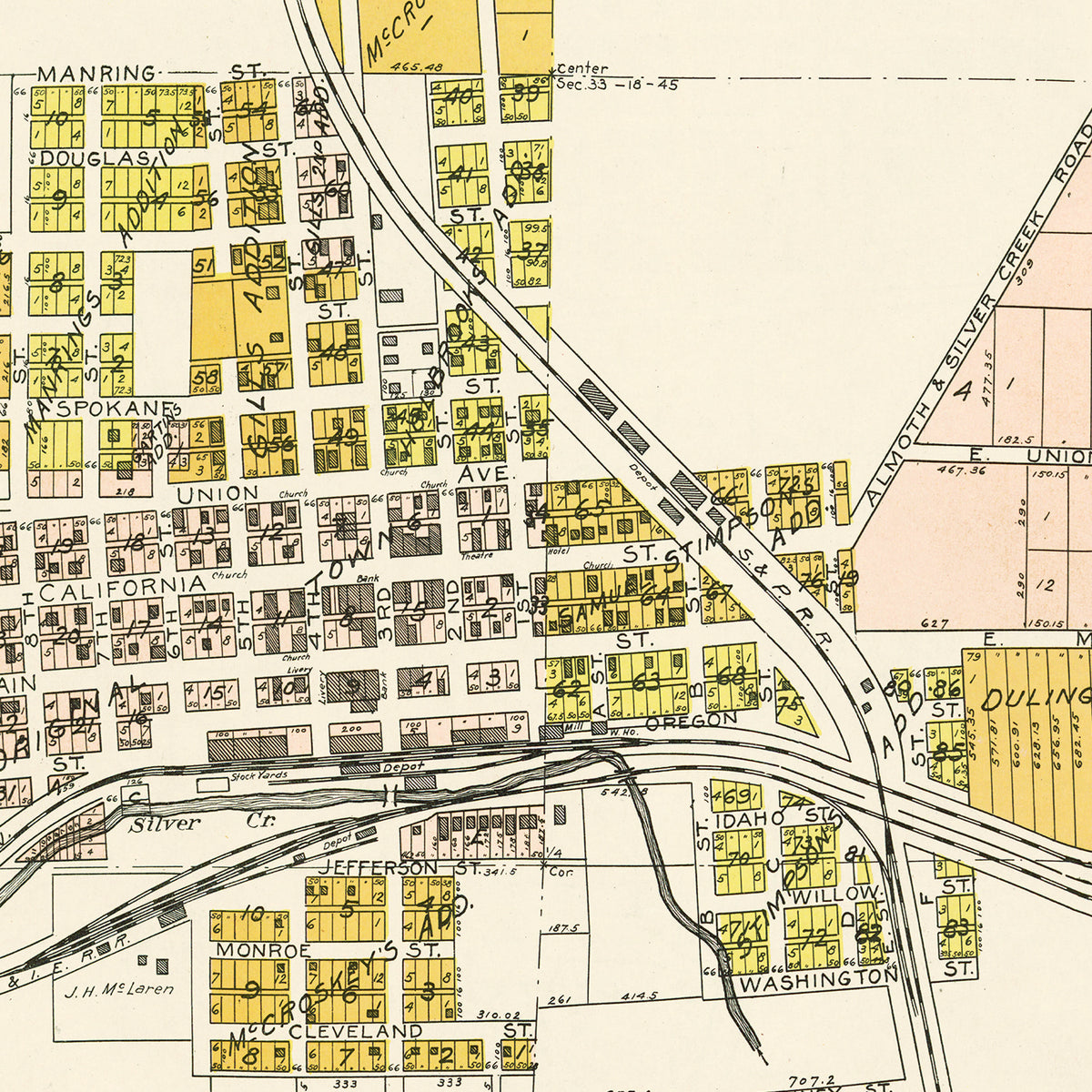 Restored historic details from the 1910 city map of Garfield, Washington