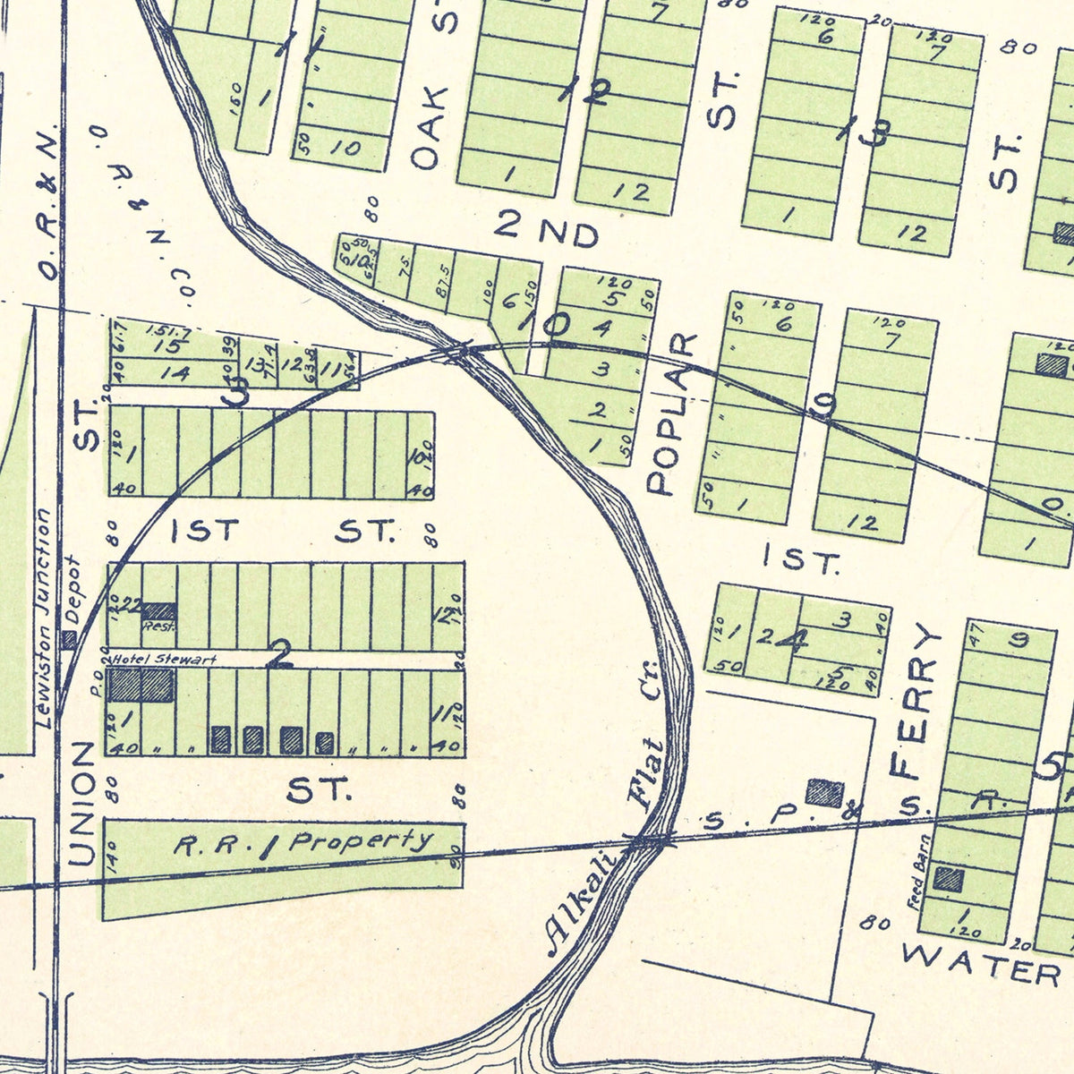 Restored historic details from the 1910 city map of Texas City, Washington