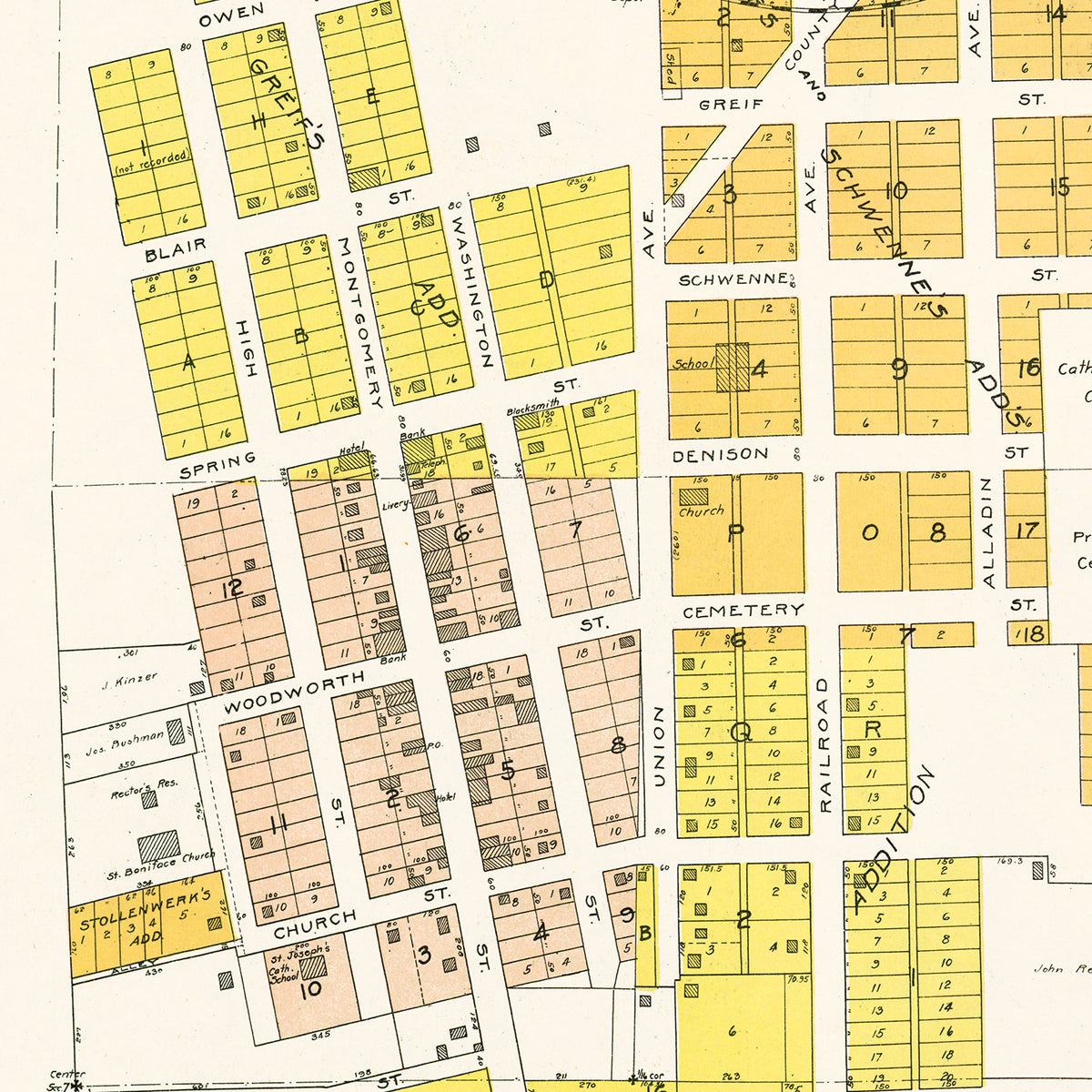 Restored historic details from the 1910 city map of Union Town, Washington