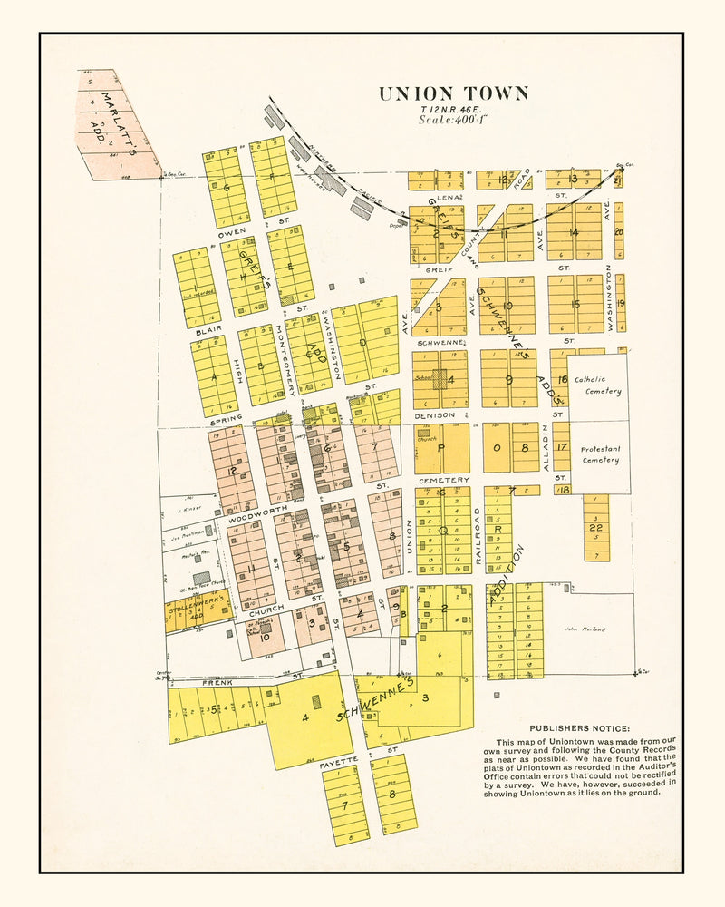 Size comparison using Vintage Map of Union Town, Washington 1910