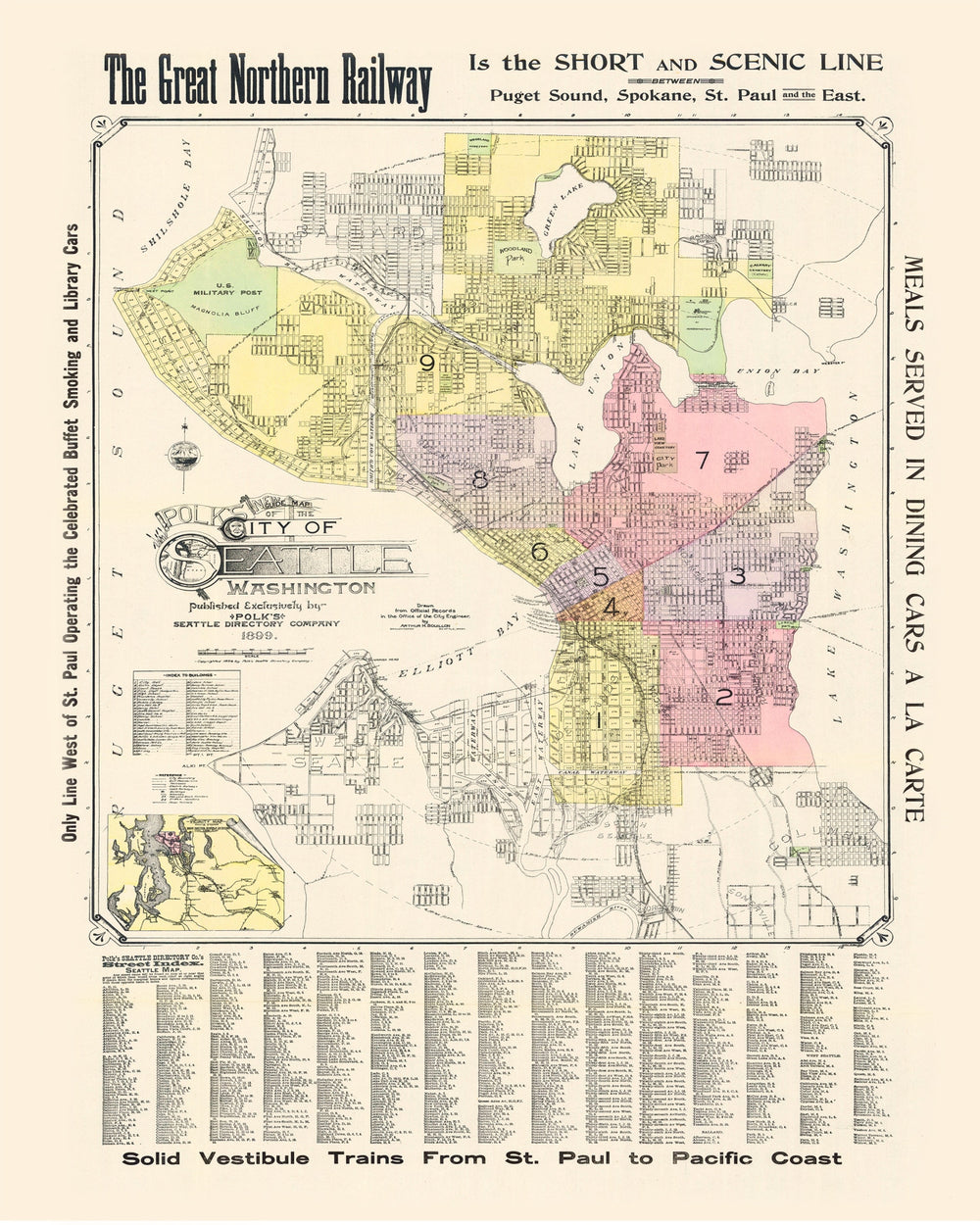 Vintage Map of Seattle, Washington 1899 print style example