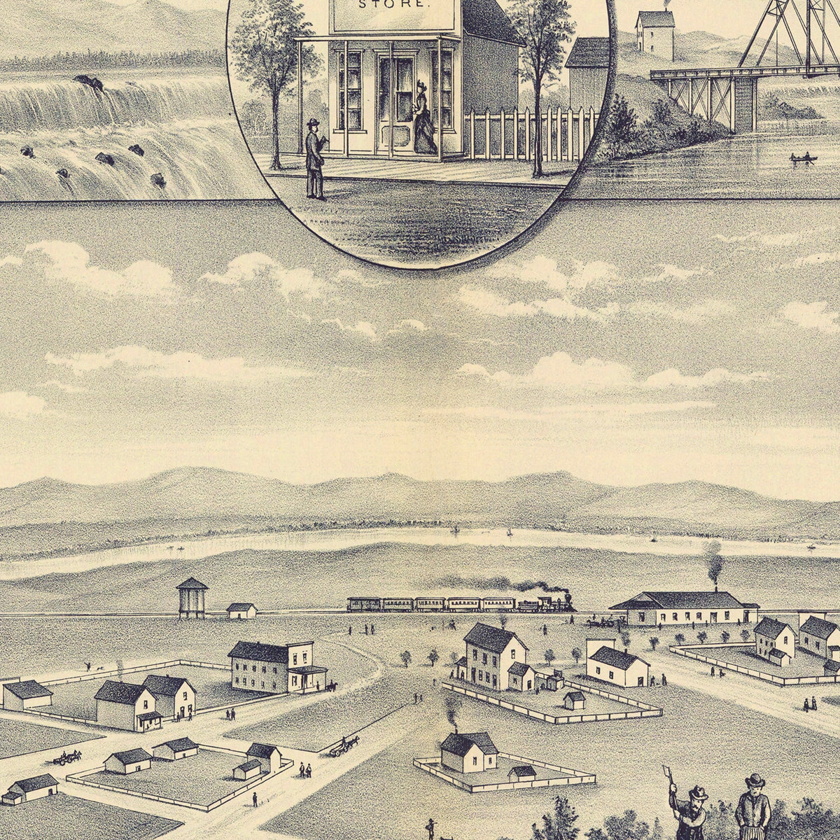 Restored historic details from the 1889 city map of Prosser, Washington