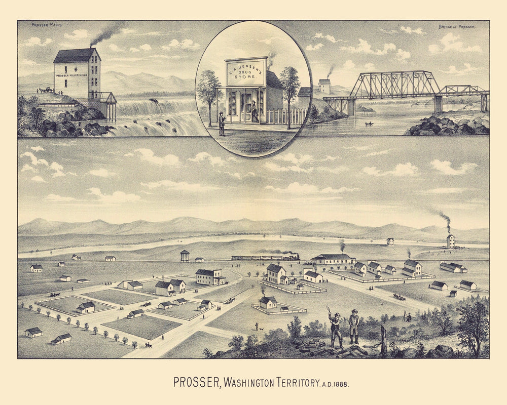Vintage Map of Prosser, Washington 1889 print style example