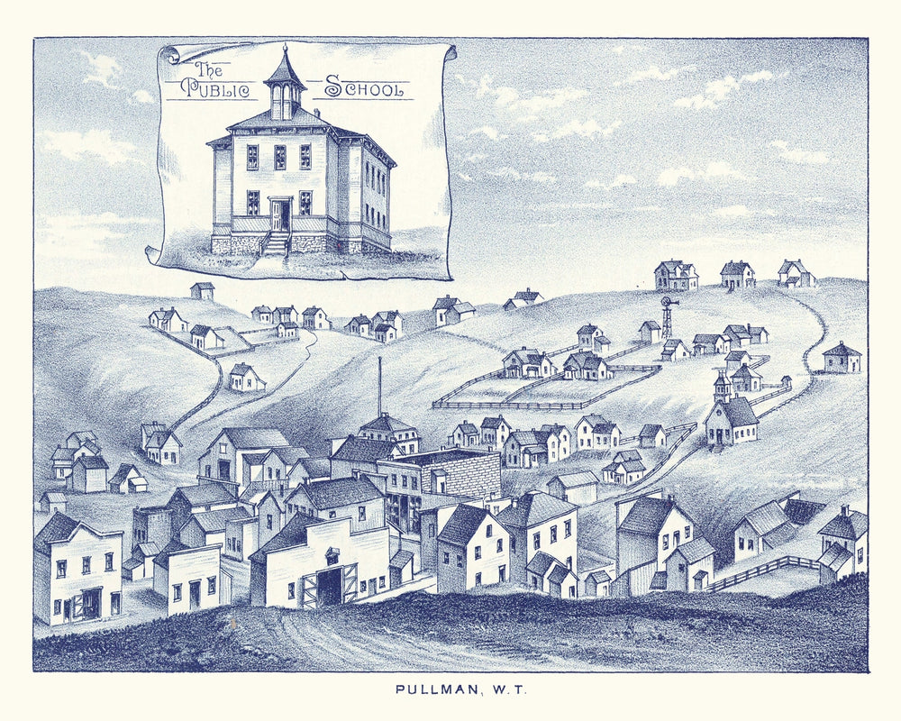 Vintage Map of Pullman, Washington 1889 print style example