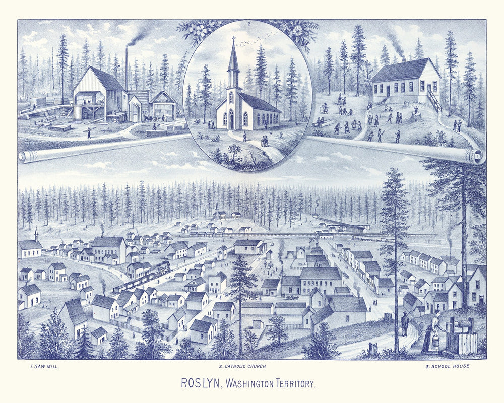 Vintage Map of Roslyn, Washington 1889 print style example