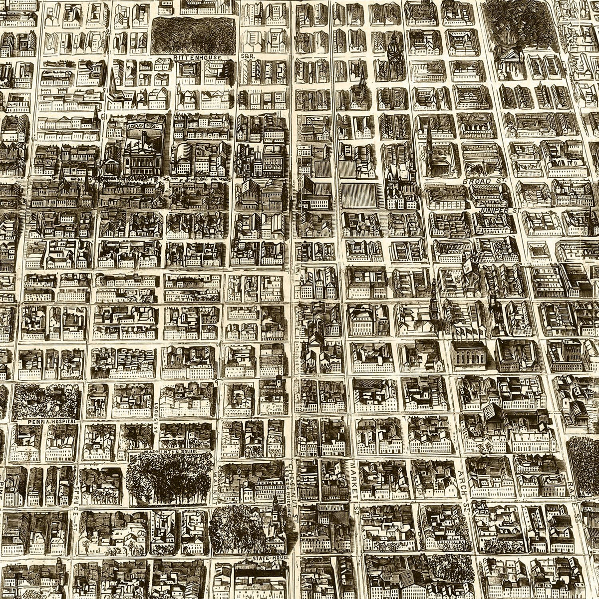 Restored historic details from the 1872 city map of Philadelphia, Pennsylvania