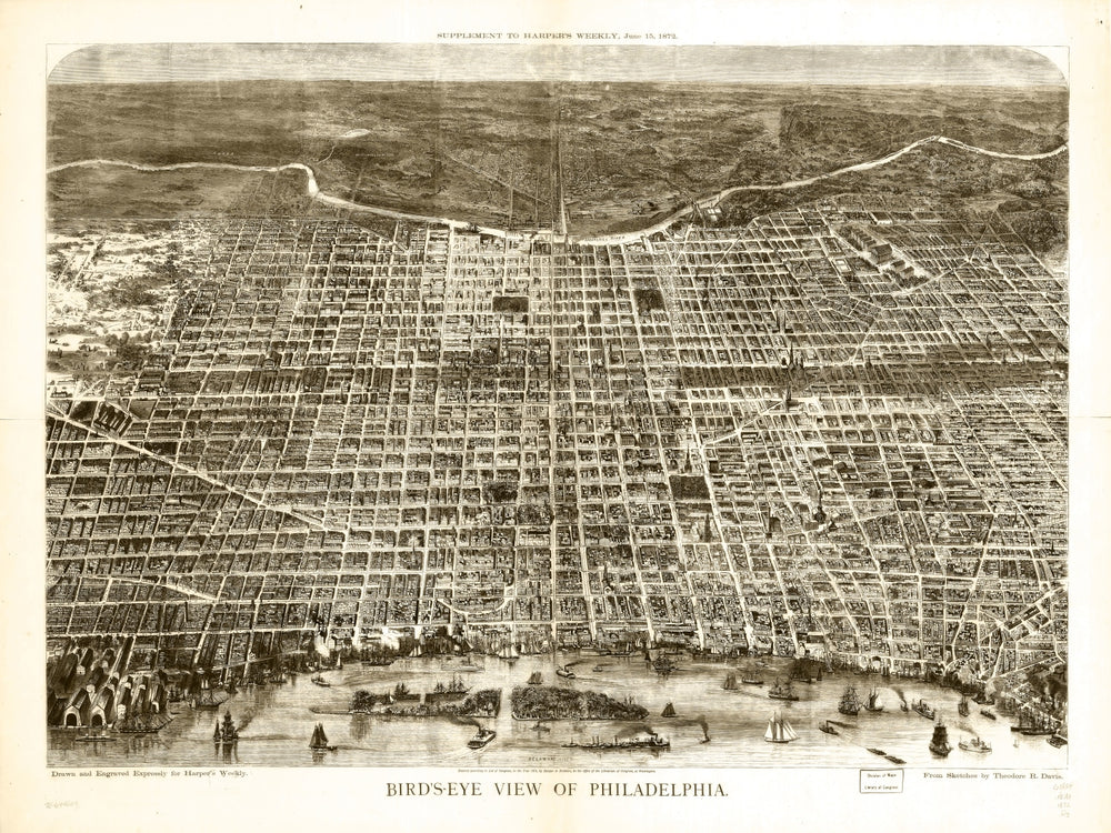 Vintage Map of Philadelphia, Pennsylvania 1872 print style example
