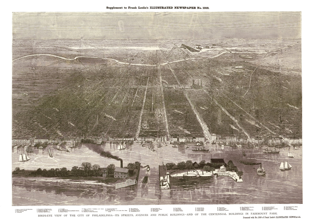 Vintage Map of Philadelphia, Pennsylvania 1876 print style example