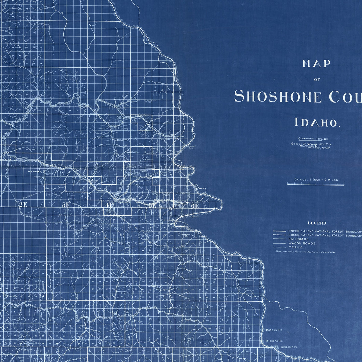 Restored historic details from the 1907 county map of Shoshone County, Idaho