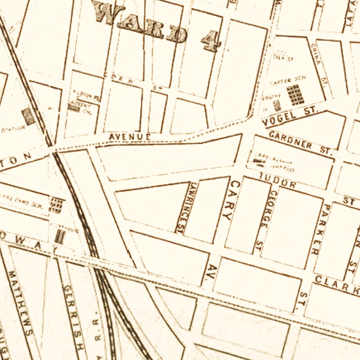 Restored historic details from the 1876 city map of Chelsea, Massachusetts